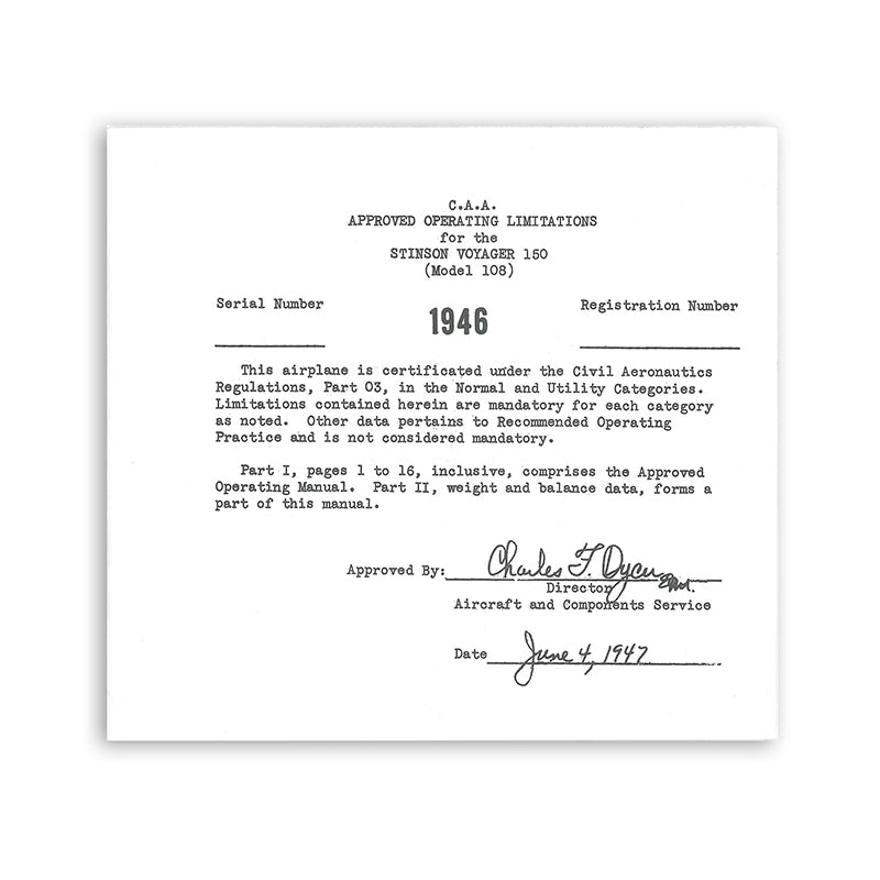 Stinson 108 CCA Limits