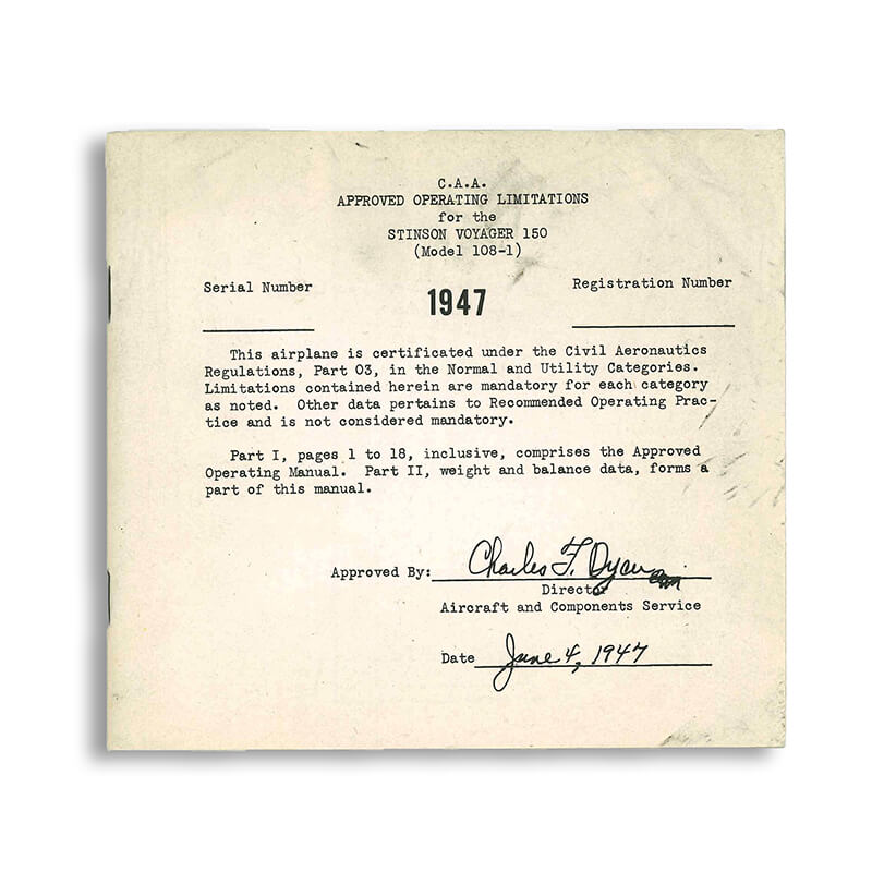Stinson 108-1 Caa Approved Operating Limits