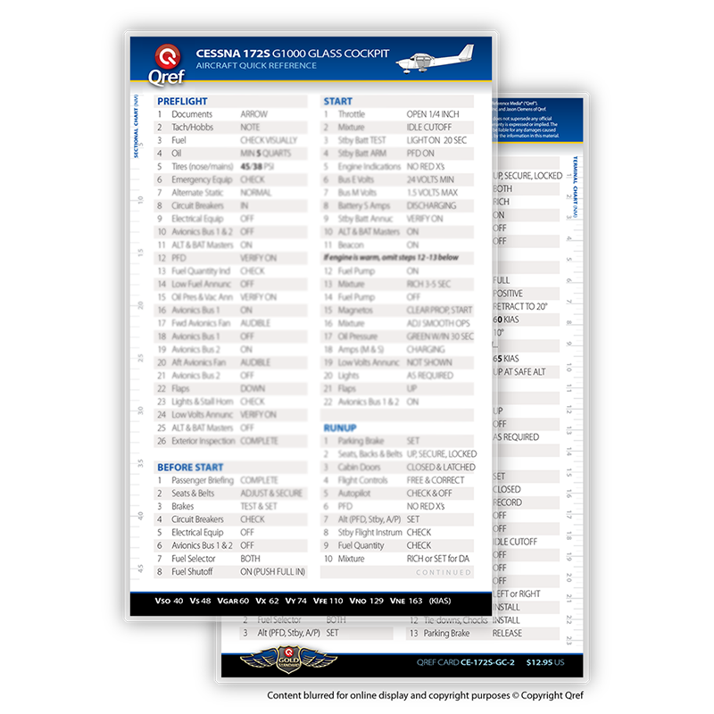 Cessna 172S G1000 QREF Card