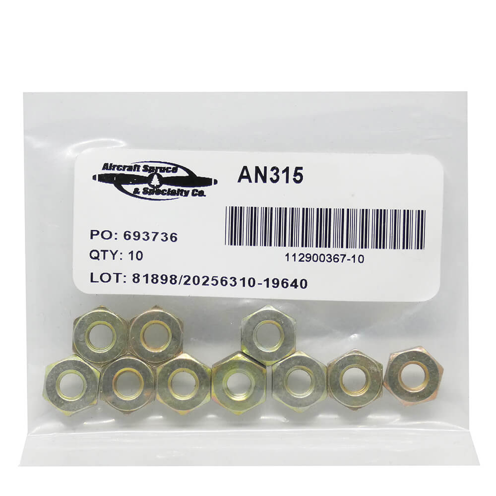 Nut, Full Hex AN315-3L (Pack Of 10)