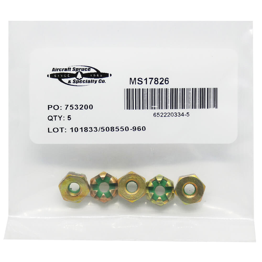 MS17826-3 Castellated Nylon Inserted Hex Nut (Pack Of 5)