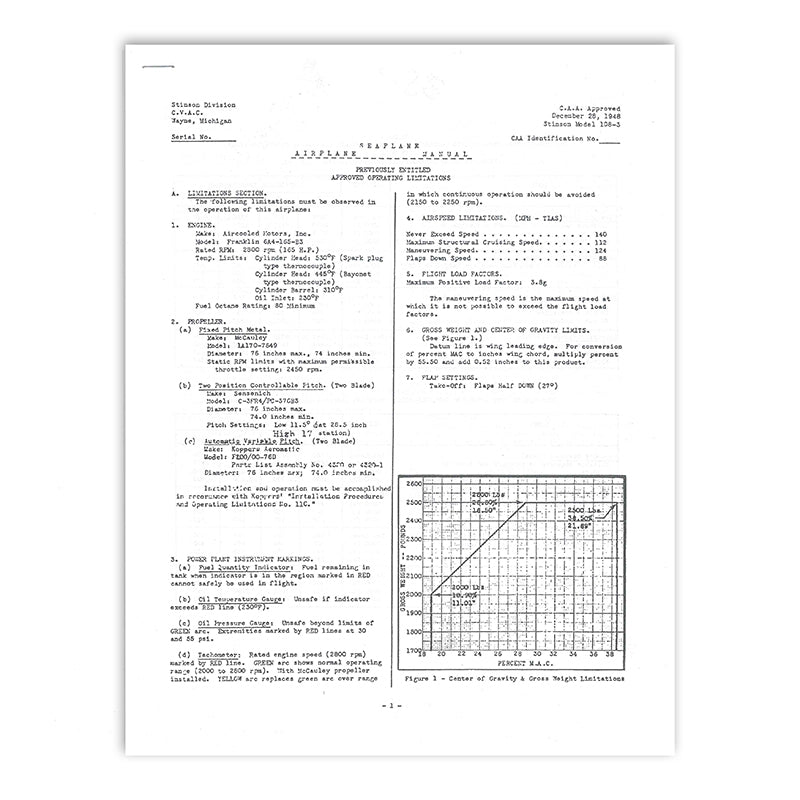 Stinson 108-3 Seaplane Limits