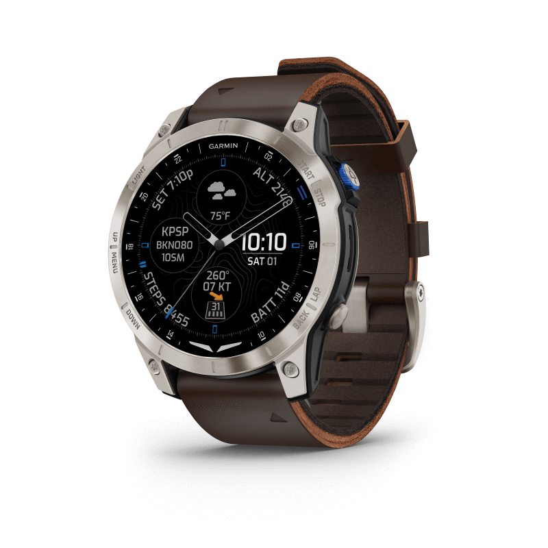 Garmin D2 Smart Watch Mach 1 Black Brushed Titanium With Leather Band