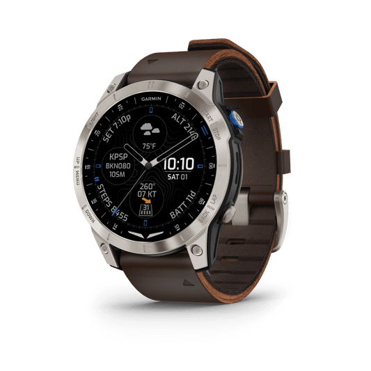 Garmin D2 Smart Watch Mach 1 Black Brushed Titanium With Leather Band