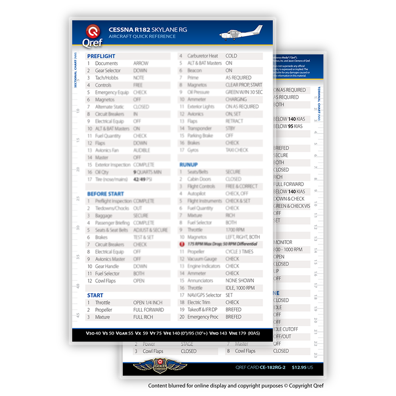 Cessna R182 Skylane Rg QREF Card