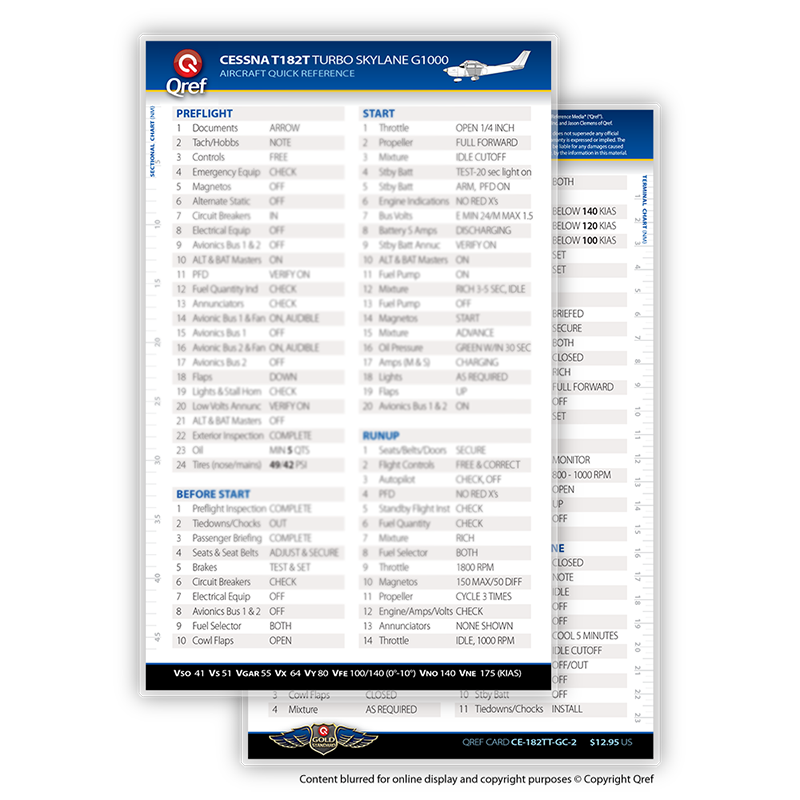 Cessna 182T G1000 QREF Card