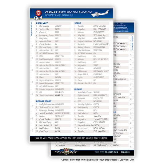 Cessna Turbo 182T G1000 QREF Card