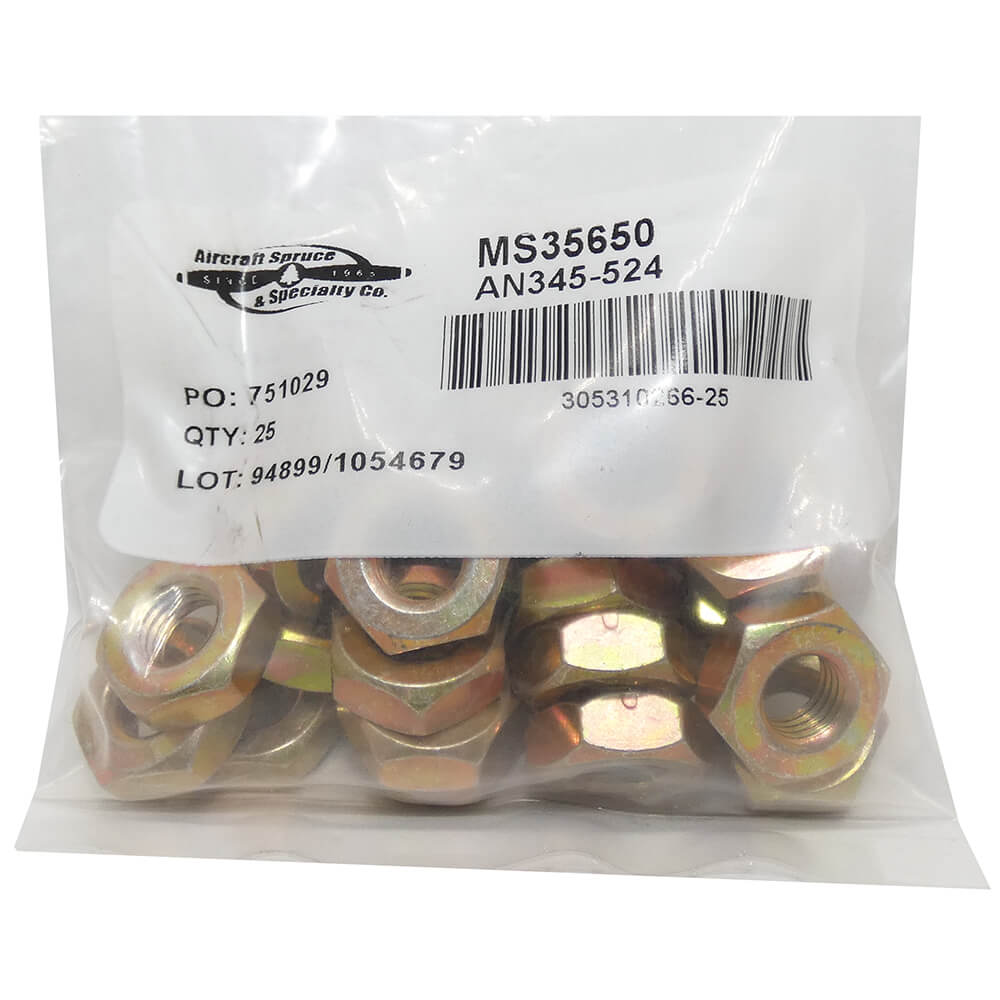 MS35650-3312 Pln Hx Nut 5/16-24 (Pack Of 25)
